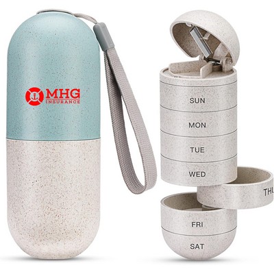 2" 1 Pill Organizer with Cutter,Grain Fiber Weekly Pill Case Large Compartment Moisture Proof