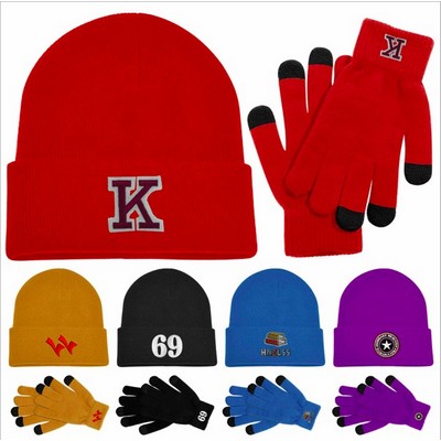 Knit Acrylic Hat And Texting Gloves