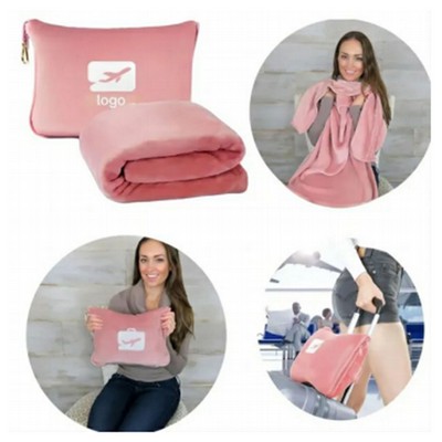 2-In-1 Travel Airplane Pillow Blanket With Zipper