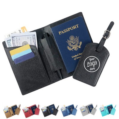 Luggage tag PU leather cross pattern passport