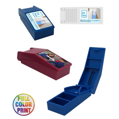Union Printed - 2-in-1 Pill Box with Tablet/Pill Cutter/Splitter - Full Color Dome Logo