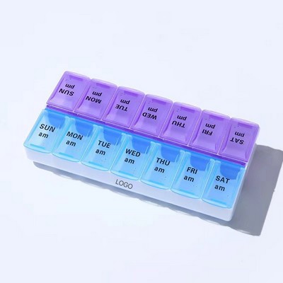 Double Row Weekly Pill Organizer 14 Compartments Large Capacity Portable 7-Day Medication Case